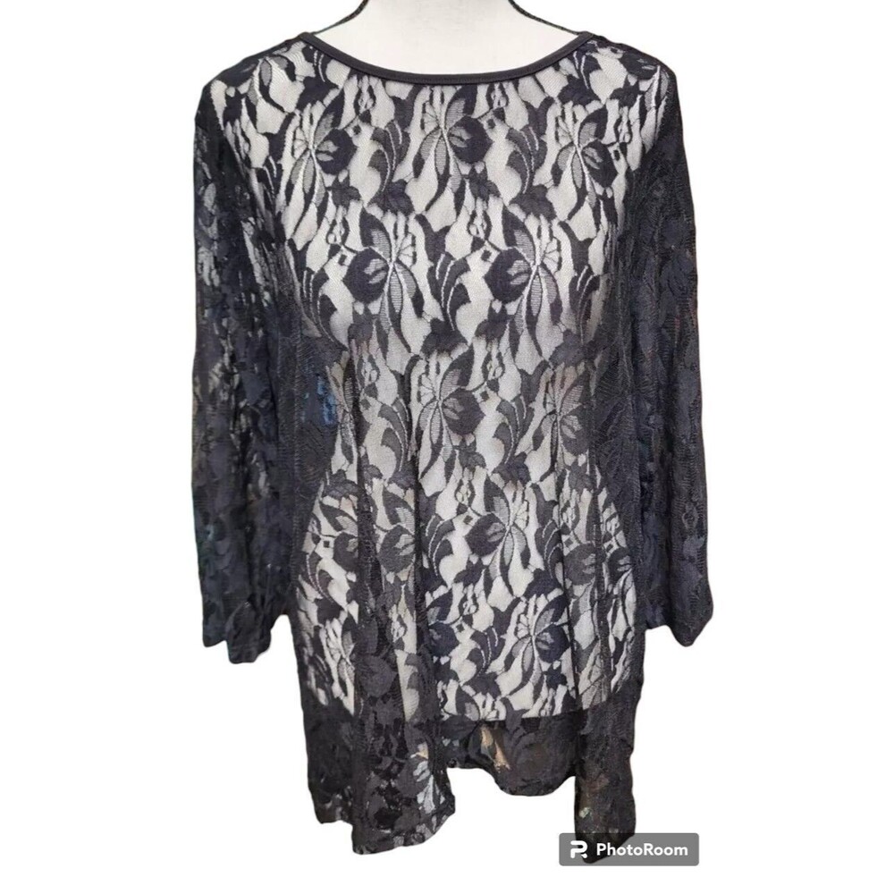 Cavenders Sheer Lace Top Size Large Black by Ethyl NEW